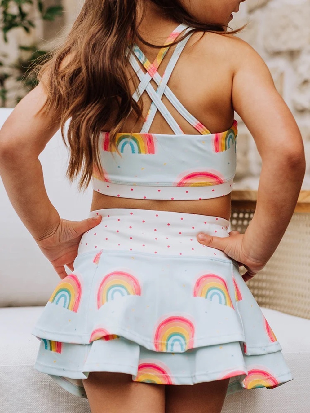 SweetHoney Layered Rainbow Print Twirl Skort with Pockets Sz 14Y